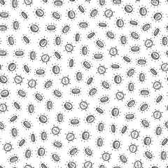 Money Vector Seamless pattern. Hand Drawn doodle Coins. Money rain background. Black and white illustration