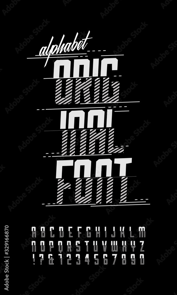 Fototapete the modern design of the font, and alphabet. sliced alphabet letters and numbers. vector typeface.