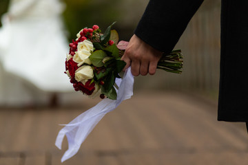 Wedding bouquet with wedding rings