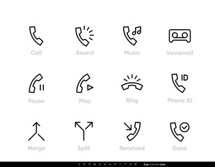 Phone Related icons. Voicemail, Ring, Received Call. Vector line editable stroke set