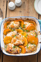 Chicken in marinade, fruity chicken with clementines. 