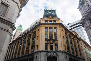 Históricos edificios bancarios en el centro financiero de la Ciudad de Buenos Aires, Argentina.