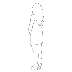vector, isolated, contour, sketch of a girl, stands with his back