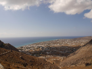Fototapeta na wymiar Panoramic view of Santorini island from the Mesa Vouno Mountain