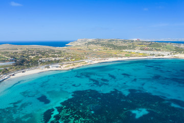 Fototapeta na wymiar Aerial view of the famous Mellieha Bay in Malta island