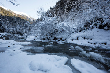 Fototapeta na wymiar winter landscape with river in turkey uzungol