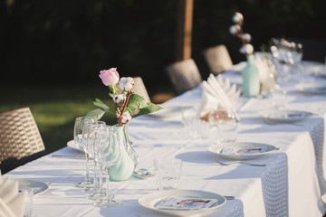 Glasses at a wedding Banquet. Table setting.