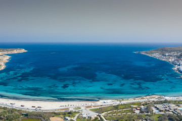 Aerial view of the famous Mellieha Bay  in Malta island