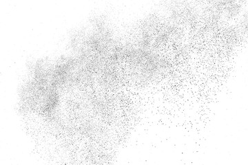 Black grainy texture isolated on white background. Dust overlay. Dark noise granules. Digitally generated image. Vector design elements. Illustration, Eps 10.