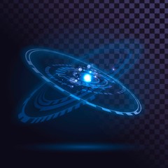 Blue glowing solar system on a transparent background, technological futuristic element © lidiia
