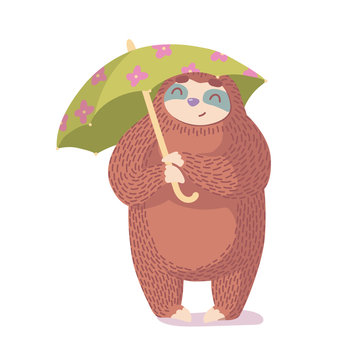 cute cartoon sloth with colorful umbrella wector illustration.animal vector illustration.unique hand drawn vector illustration with sloth.