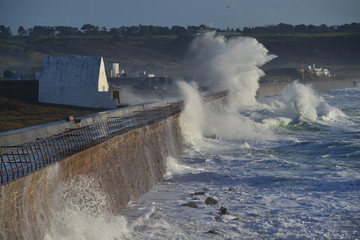 St Ouens Bay, Jersey, U.K. Spring tides pound the coast.