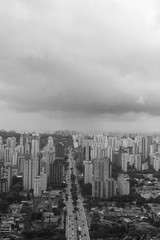 A sky view in Black and White of a city