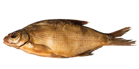 Smoked bream fish on a white background