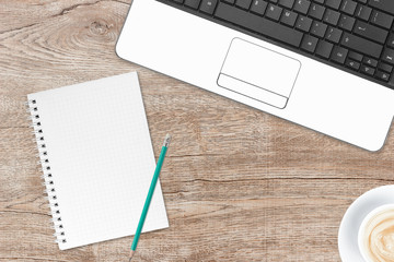 Phone and coffee on a vintage wooden background. Technology concept background. White screen phone copy space. Concept photos of desks / commercial backgrounds.