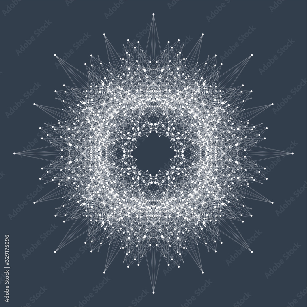 Poster Quantum computer technology concept. Sphere explosion background. Deep learning artificial intelligence. Big data algorithms visualization. Waves flow. Quantum explosion, vector illustration.