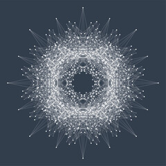 Quantum computer technology concept. Sphere explosion background. Deep learning artificial intelligence. Big data algorithms visualization. Waves flow. Quantum explosion, vector illustration.