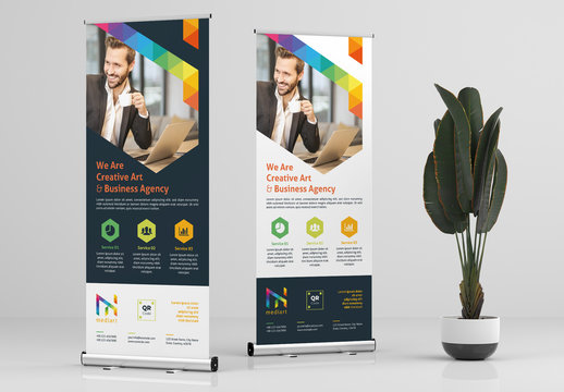 Roll-Up Banner Layout with Colorful Design Elements