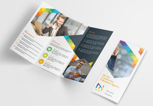Trifold Brochure Layout with Colorful Design Elements
