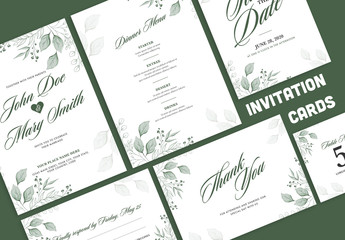 Wedding Invitation Layout Set with Green Flowers
