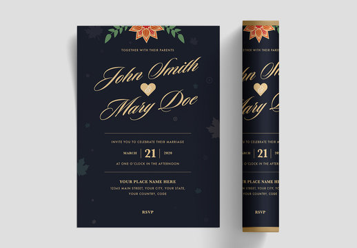 Wedding Invitation Card Layout with Golden Text