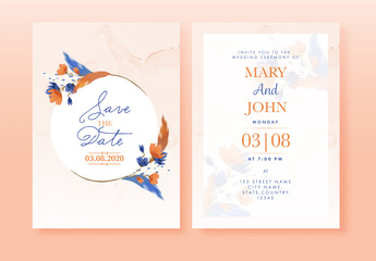 Wedding Invitation Card Layout with Colorful Flowers