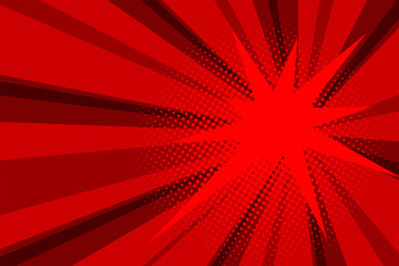 Comic red sunbeam background Retro pop art style cartoon