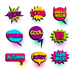 Set speech bubble comic text set funny