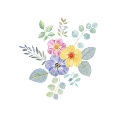 Watercolor flowers on a white background. An isolated bouquet of flowers for a wedding, postcard, print. illustration for wallpaper