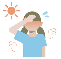 真夏の屋外で汗をかく女性のイラスト