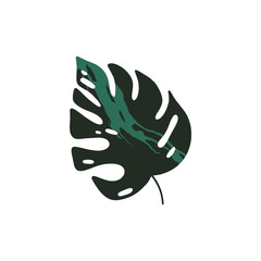 Cartoon Flat Monstera Leaf Art Print Vector Illustration in Modern Collage Artistic Trendy Style