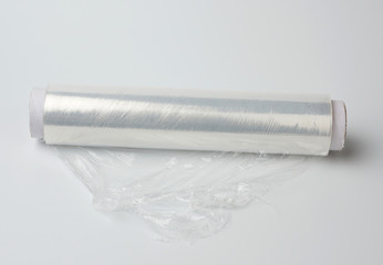 big roll of wound white transparent film for wrapping food