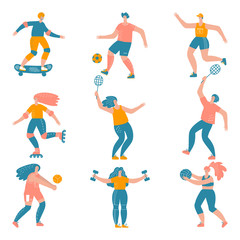 mans and womans doing sports vector set