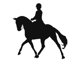 Running horse and rider vector silhouette.