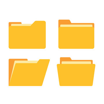 Open folder and close folder. Folders with documents. Four Folders icons. Vector illustration.