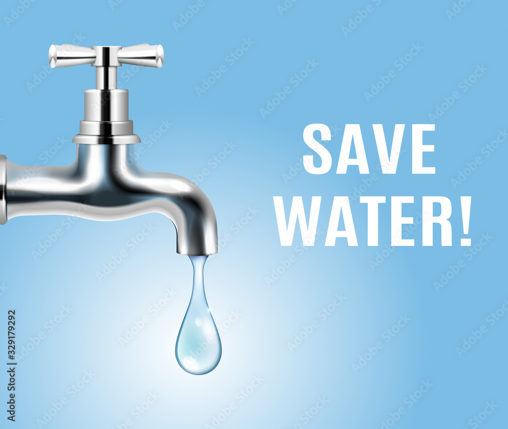 Sticker save water realistic poster