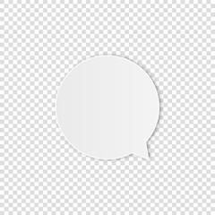 Realistic white blank paper speech bubble on transparent background. 3d illustration with shadow. Circle shape. Vector EPS 10.