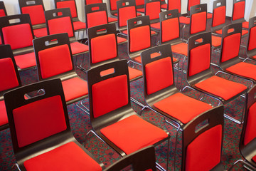 Interior of empty modern meetingroom. Conference room in a hotel for business training. Rows of...