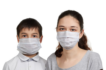 portrait of people in a medical mask a Girl with a medical mask a boy in a mask, to protect against the spread of the virus