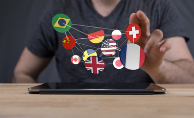 Worldwide international communication concept: cloud of colorful