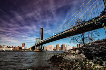 Bridge in New York, purple sky