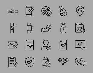 A simple set of claim related vector line icons. Contains icons such as security guarantee, received document, read message, verification, quality and much more. Editable Bar. 480x480