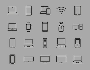  set of smart devices and gadgets, computer hardware and electronics. Electronic device icons for web and mobile vector lines. Editable stroke. 480x480 pixels