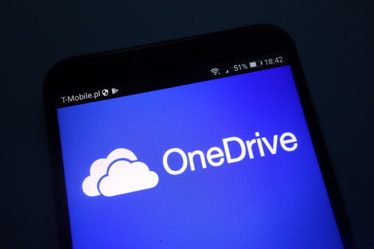 KONSKIE, POLAND - SEPTEMBER 22, 2018: OneDrive logo on smartphone