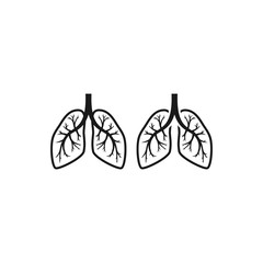 Human lungs black isolated vector icon set. Lung, bronchi, human organ illustration.