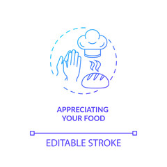 Appreciating your food concept icon. Conscious nutrition, mindful eating idea thin line illustration. Expressing gratitude for meal. Vector isolated outline RGB color drawing