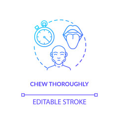 Chew thoroughly concept icon. Conscious nutrition, mindful eating idea thin line illustration. Tasting food essence, enjoying meal. Vector isolated outline RGB color drawing