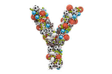 Letter Y from sport gaming balls, 3D rendering