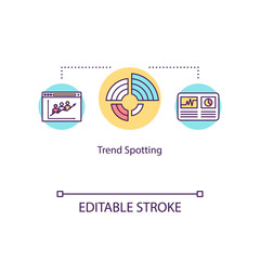 Trend spotting concept icon. Market tendencies analysis, economic research idea thin line illustration. Business development strategy. Vector isolated outline RGB color drawing. Editable stroke