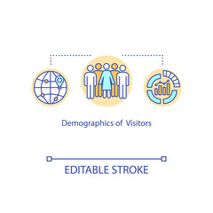 Visitors demographics concept icon. Audience parameters statistics idea thin line illustration. Company clients database analysis. Vector isolated outline RGB color drawing. Editable stroke